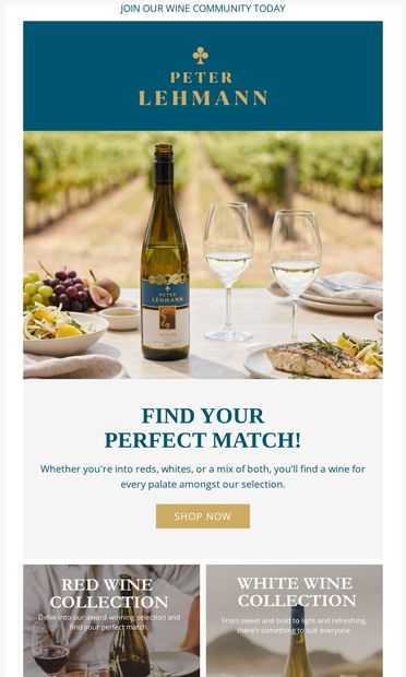 Top Picks for You: Explore award-winning wines  🍷 - email from Peter Lehmann Wines
