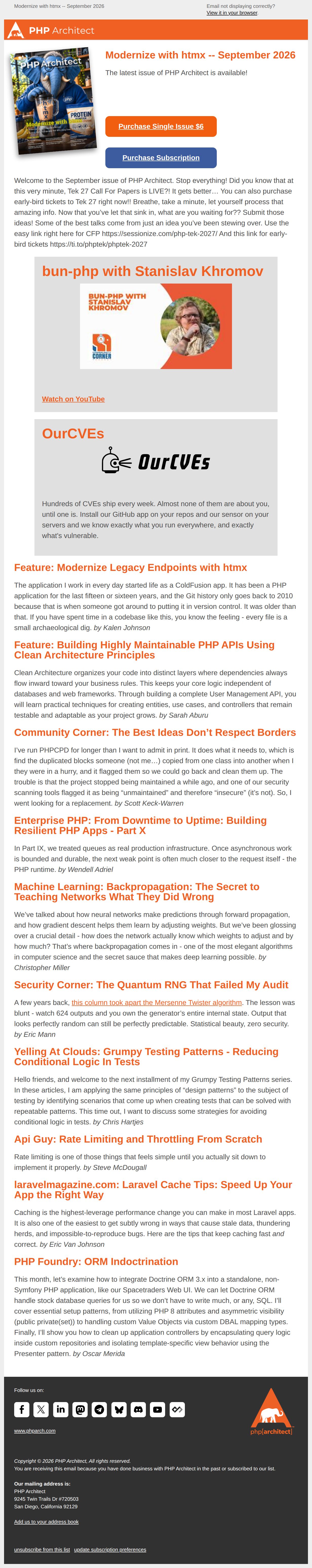 September issue release: Modernize with htmx - email from php[architect]