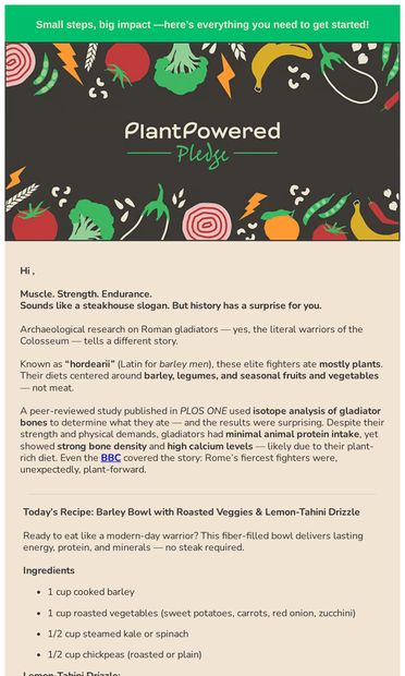 Barley, beans, and the ancient battlefield - email from PlantPowered Pledge