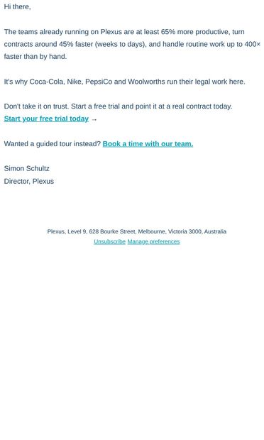 What "your best lawyer, on their best day" is worth - email from Plexus