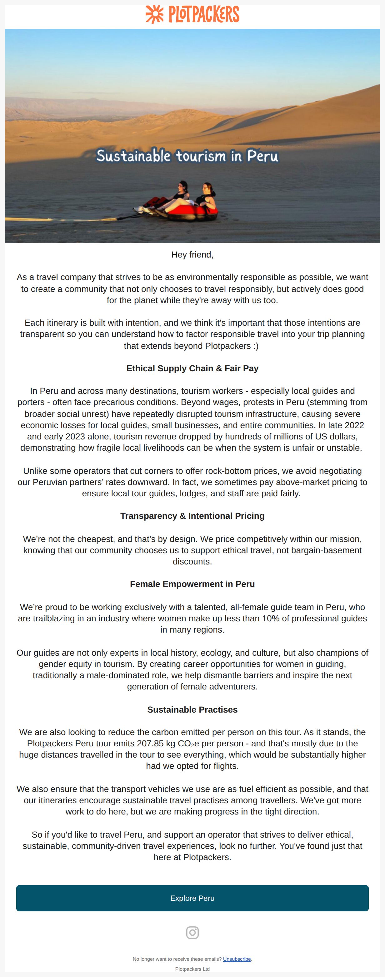 Discover Ethical Travel Options in Peru! - email from Plotpackers