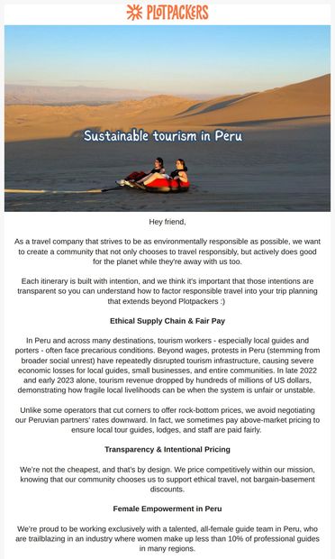 Discover Ethical Travel Options in Peru! - email from Plotpackers