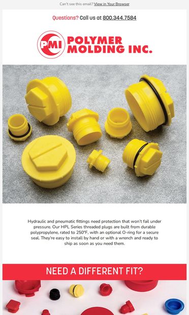 The Hydraulic Plug That Just Works - email from Polymer Molding