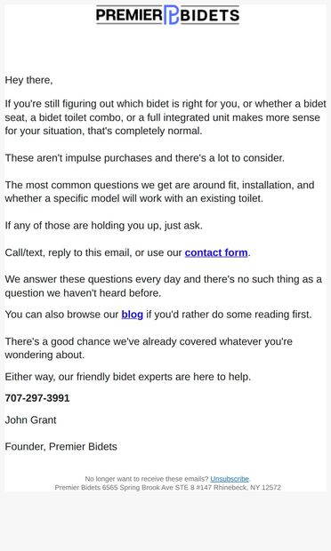 🌟 Is There Anything You Need Help With? - email from Premier Bidets