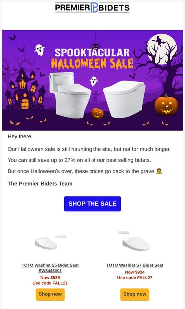👻 Last call before these deals ghost you - email from Premier Bidets