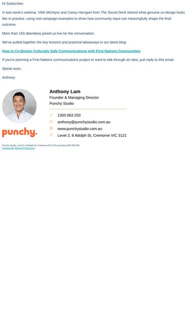 How to co-design with First Nations communities - email from Punchy