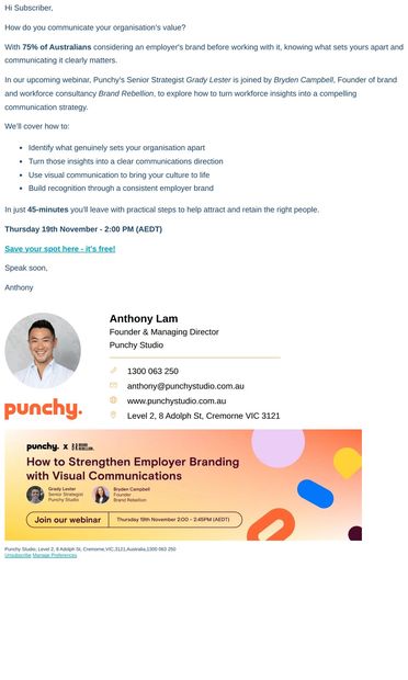 Webinar: Communicate your value - email from Punchy