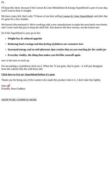 This Best Seller is Nearly Gone - email from Pure Goddess