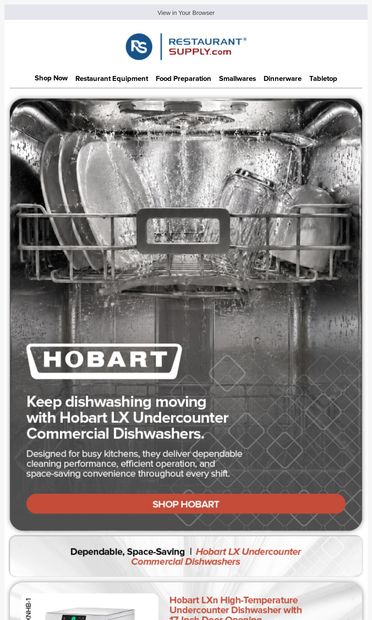 Clean Faster with Hobart LX - email from RestaurantSupply.com