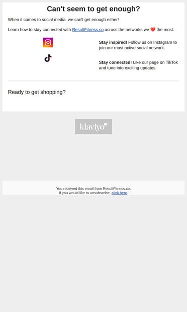 Follow us on social media! - email from Results Box