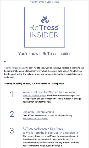 Welcome to the ReTress Family - email from ReTress