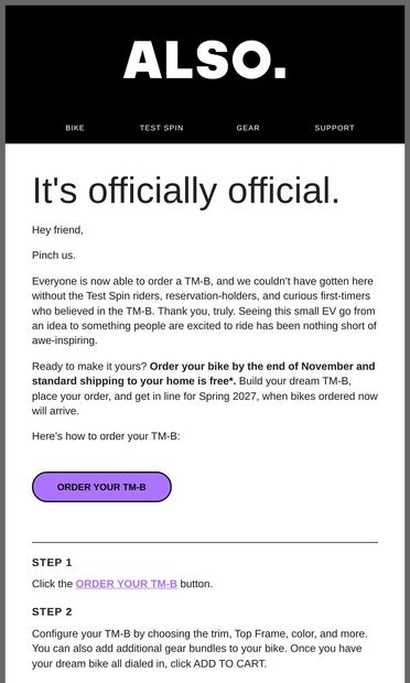 You can now order the TM-B (and get free shipping) 🚲 - email from RideALSO