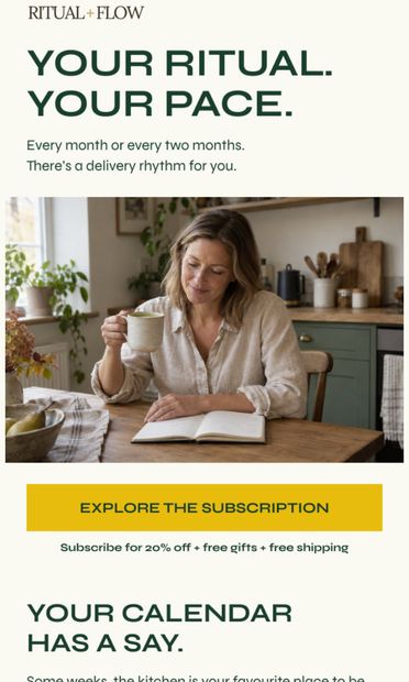 Every month? Every other month? Your call. Still 20% off. - email from Ritual and Flow