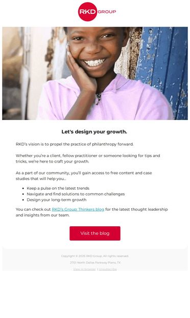 We’re glad you’re here! - email from RKD Group