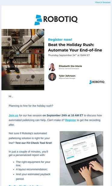 Register Now: Skip the Seasonal Hiring Scramble - email from Robotiq