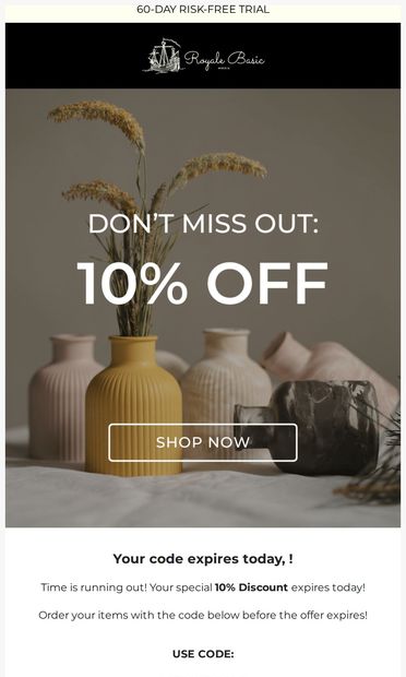 Final Chance! Your 10% Discount Ends Today! ⏰ - email from Royale Basic