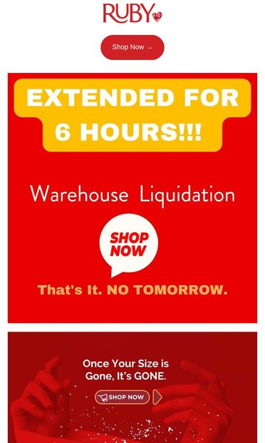 💥EXTENDED: Warehouse Liquidation +6 Hours💥 - email from Ruby Love