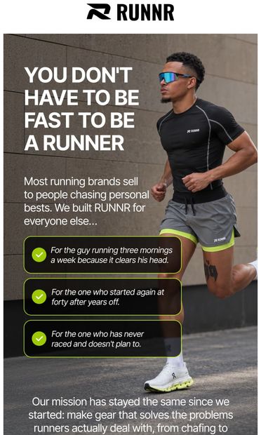 You don't have to be fast to count - email from RUNNR Activewear