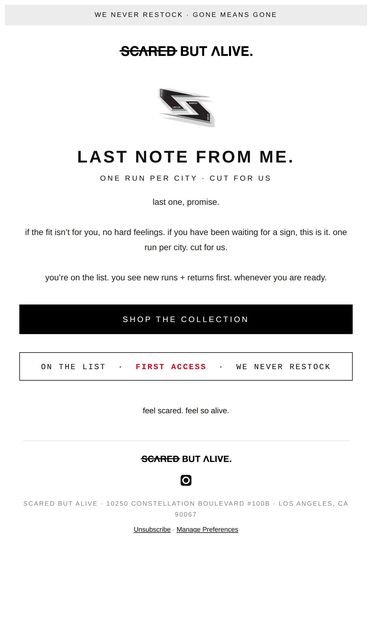 last note from me. - email from Scared But Alive