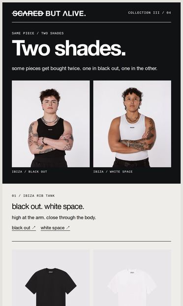 black out. white space. - email from Scared But Alive
