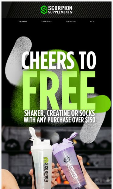 CHEERS TO FREEEEEE 🥤🧦💪 - email from Scorpion Supplements