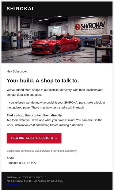 Who could install your SHIROKAI parts? - email from Shirokai