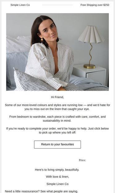 Linen you’ll love — while it lasts - email from Simple Linen Co