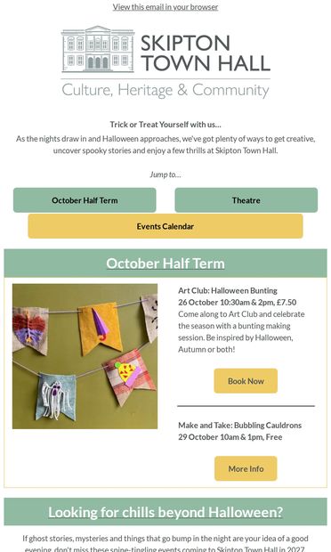 👻 Spooky Makes, Magical Mischief and Ghostly Nights at Skipton Town Hall - email from Skipton Town Hall