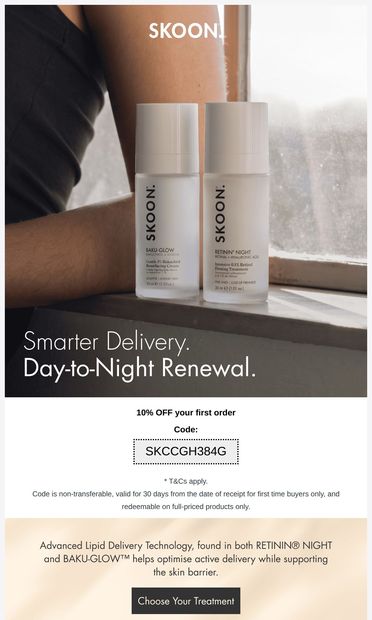 Hi, Smarter skin starts beneath the surface. - email from SKOON.