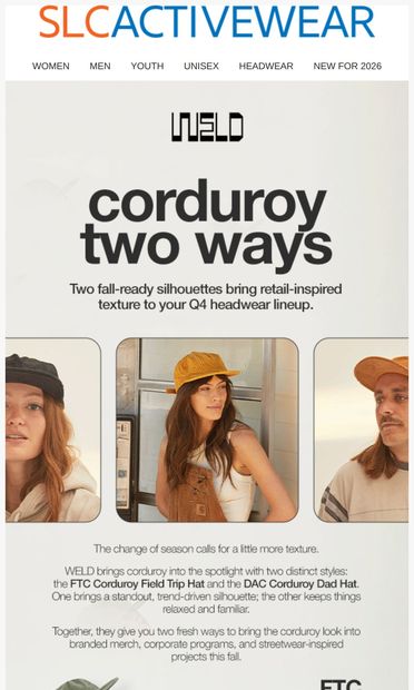 Retail-Inspired Corduroy Made for Fall - email from SLC Activewear
