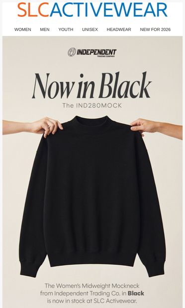 Now in Black: The IND280MOCK 🖤 - email from SLC Activewear