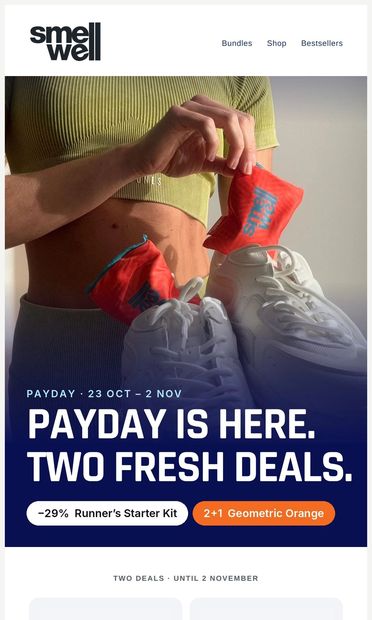 Payday: 29% off the Runner’s Starter Kit and 2+1 on Geometric Orange - email from SmellWell