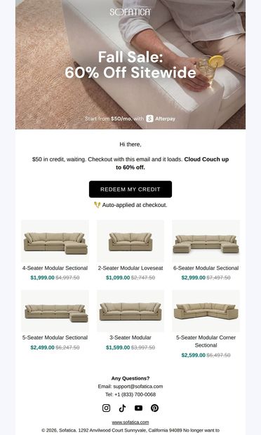 🎁 there, you've got $50 sitting unused - email from Sofatica