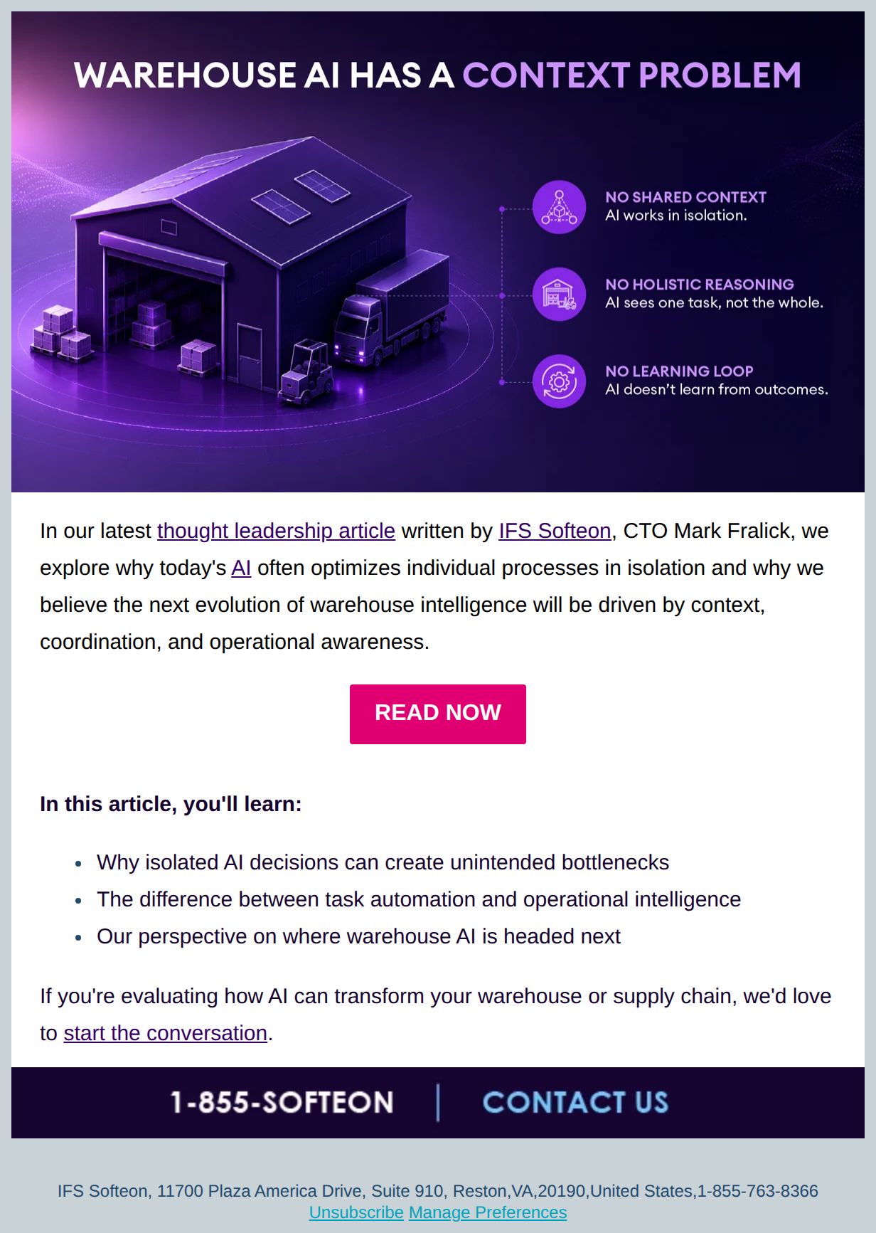 Is Warehouse AI Solving the Right Problem? - email from Softeon