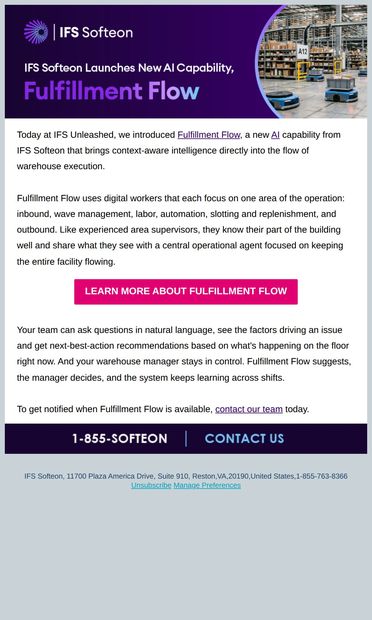 Introducing Fulfillment Flow From IFS Softeon - email from Softeon