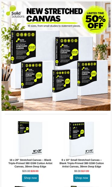 Canvas Now Available in 16 sizes - email from Solid Solutions