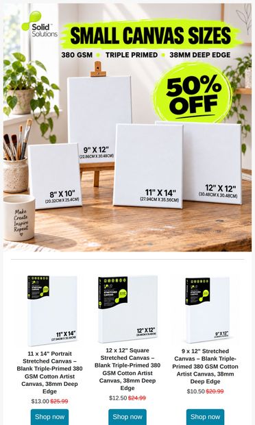 Limited Time: Save Big on Small Canvases!  🎨 - email from Solid Solutions