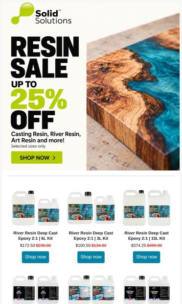 Up to 25% Off Epoxy Resins* - email from Solid Solutions