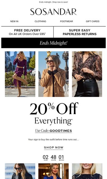 Last Call for 20% OFF ⏰ - email from Sosandar