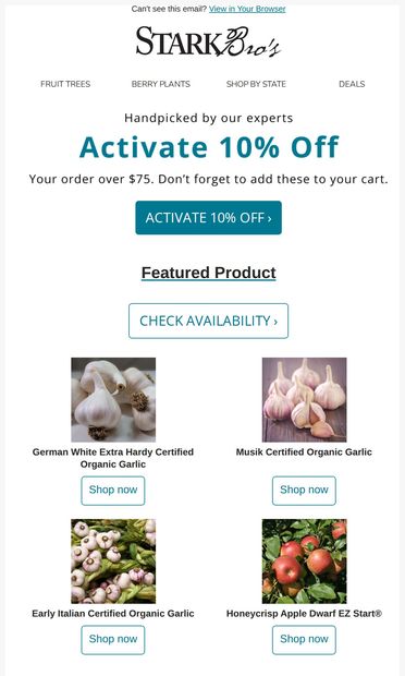 Grown with love, shipped with care - email from Stark Bro's