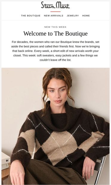 The Boutique Is Open - email from Stein Mart