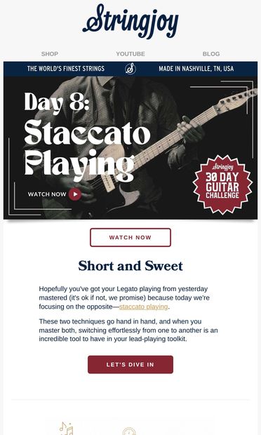Day 8: Staccato Playing - email from Stringjoy