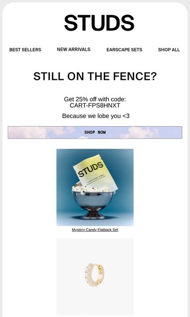 24 HRS LEFT for 25% off 👀 - email from Studs