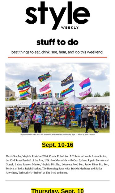 Stuff To Do | Sept. 10-16 - email from Style Weekly