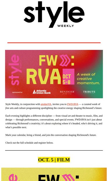FWD:RVA is next week. Have you RSVP’d? - email from Style Weekly
