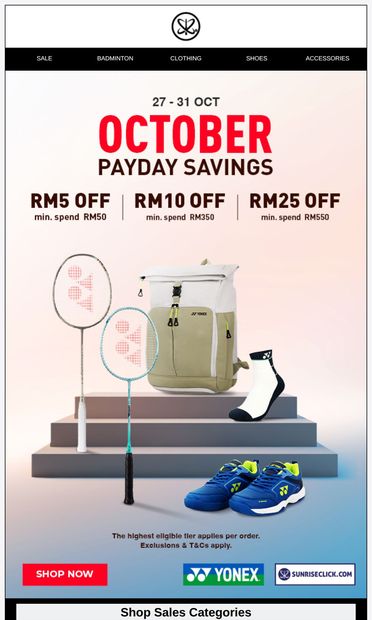 Payday Sale: Save Up to RM25 - email from SunriseClick