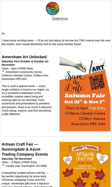 Come and Join Me at These Upcoming Events! - email from Suzanne Raffellini