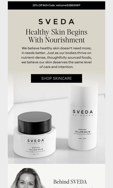 Welcome to Sveda! Here's 20% off your first order. ⭐ - email from SVEDA