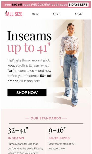 Our inseams go up to 41". Yes, really. - email from Tall Size