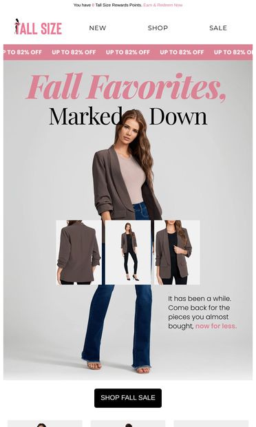 Our best fall pieces, marked down - email from Tall Size